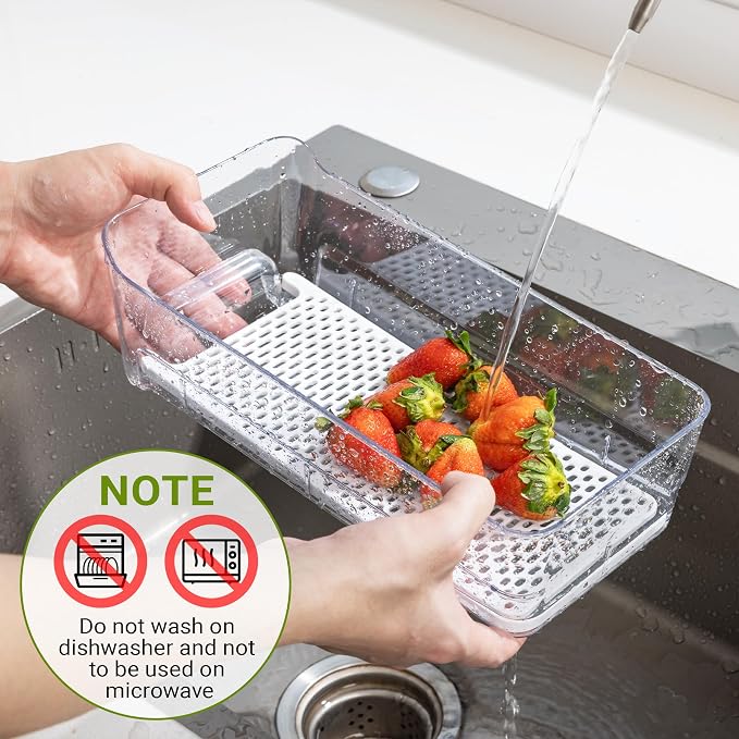 Imncya 3 Pack Fridge Organizer Bins, Refrigerator Organizers and Storage | Stackable Pull-Out, Refrigerator Drawers with Lids, Clear Design with Drain Tray, Fruits Vegetables Snack Storage Containers