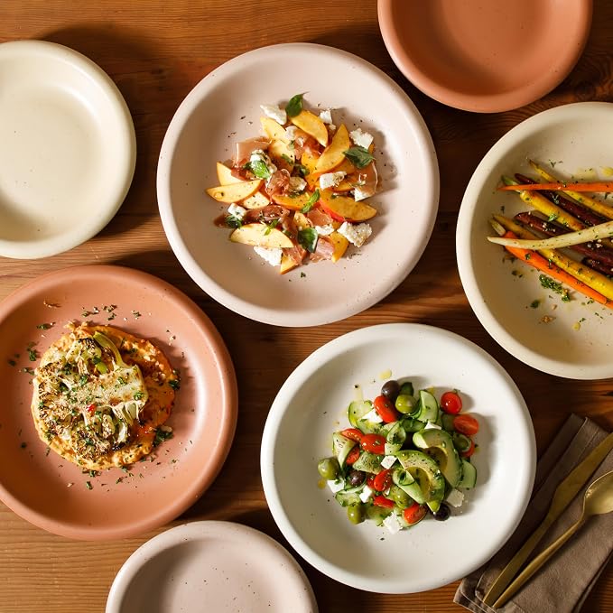 Corsica Clay Dinnerware Set - Stackable Colorful Boho Reactive Glaze Plates and Bowls Set -2 Time Oprah's Favorite Things Brand- 16 Piece (Service for 4)- Matte Assorted Pottery Colors