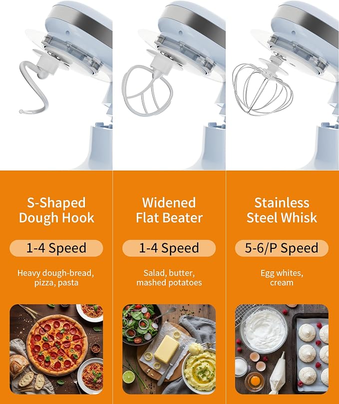 Stand Mixer 3.4QT Kitchen Electric Standing Mixer 6+P Speed 3-In-1 Blue | Household Mixers with Whisk,Dough Hook,Flat Beater&Splash Guard, small for Baking Cheesecake and Bread in Kitchens