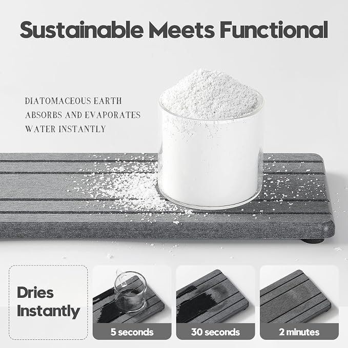 2PCS Diatomite Quick Stone Drying Tray Mat For Bathroom & Kitchen Counter, Instant Dry Water Absorbent Drink Bar Coaster,Vanity Sink Caddy Organizer,Dish Soap Sponge Holder, Dark Gray,9"x3.5"