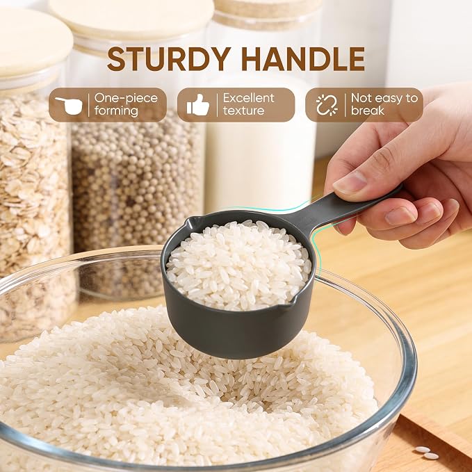 Measuring Cups and Spoons Set of 10 pcs, Nesting Measuring Set with Spout for Dry and Liquid Ingredient (Gray)