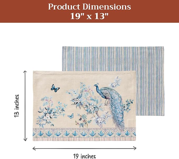 Maison d' Hermine Placemats Set of 4 Reusable 100% Combed Cotton (13"x19") | Cloth Place Mats Washable Table Mats for Kitchen Dining Hotel Home Restaurant Spring Summer - Peacock Utopia - Sandy Beach