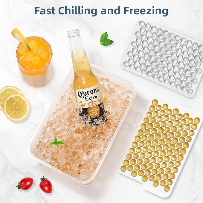 Mini Ice Cube Trays for Freezer with Lid, 0.55" Pebble Ice | 4 Trays-White, with Ice Box & Scoop. for Coffee, Bottle, Juice & Drinks, Easy Twist Release, Stackable