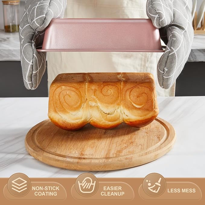 Bakeware Sets, Baking Pans Set, Nonstick Oven Pan for Kitchen with Wider Grips, 10-Piece Including Rack, Cookie Sheet, Cake Pans, Loaf Pan, Muffin Pan, Pizza Pan - Pink