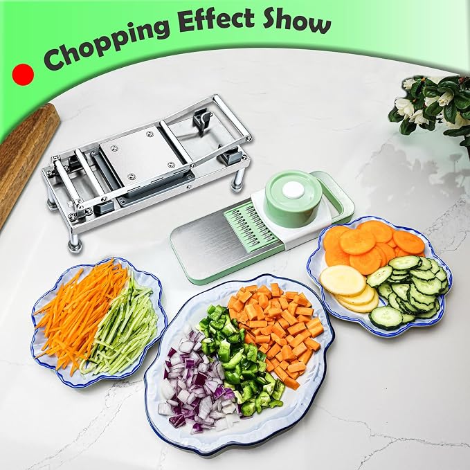 Vegetable Chopper Veggie Cutter Onion Food Dicer with Container 8 Blades | Stainless Steel Construction, Fruit Potato Salad Dicer, Dishwasher Safety, Easy Cleaning, Safety Hand Guards
