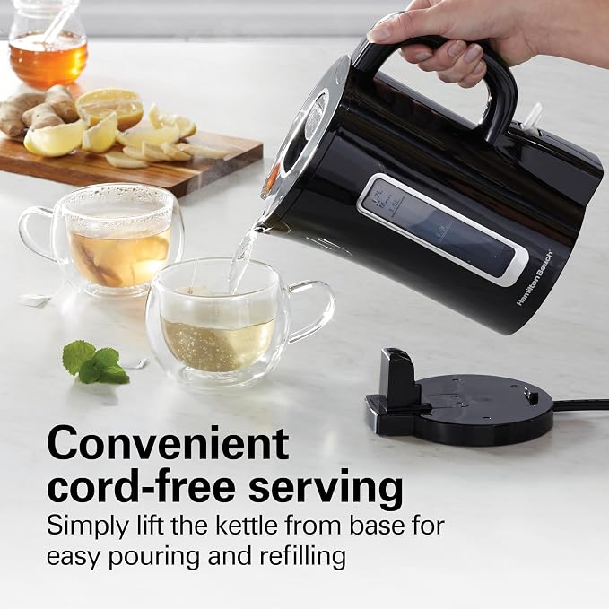 Hamilton Beach 1.7 Liter Electric Tea Kettle, Water Boiler & Heater | Fast Boiling 1500 Watts | BPA Free | Cordless Serving | Auto-Shutoff & Boil-Dry Protection | Black | 41038G