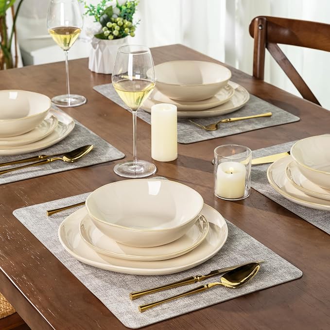 AmorArc Ceramic Dinnerware Sets for 8, 24Pcs Plates and Bowls Sets Dishes | Stoneware Handmade Reactive Glaze Dinner Set, Highly Scratch Resistant | Dishwasher & Microwave Safe Dishware