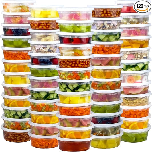 Dipoo 60 Sets (120-Piece) Deli Containers with Lids 8 oz | Leak-Proof & BPA Free Airtight Takeout Plastic Food Storage Containers for Soup, Freezer/Microwave/Dishwasher Safe
