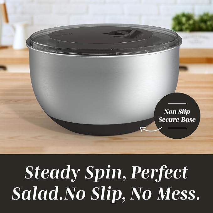 COOK WITH COLOR Stainless Steel Salad Spinner - 5 Qt. Lettuce Washer And Vegetable Spinner Dryer for Easy Salad Prep - Non Slip Base with Pull Handle - Auto Stop Brake System, Stain and Odor Resistant