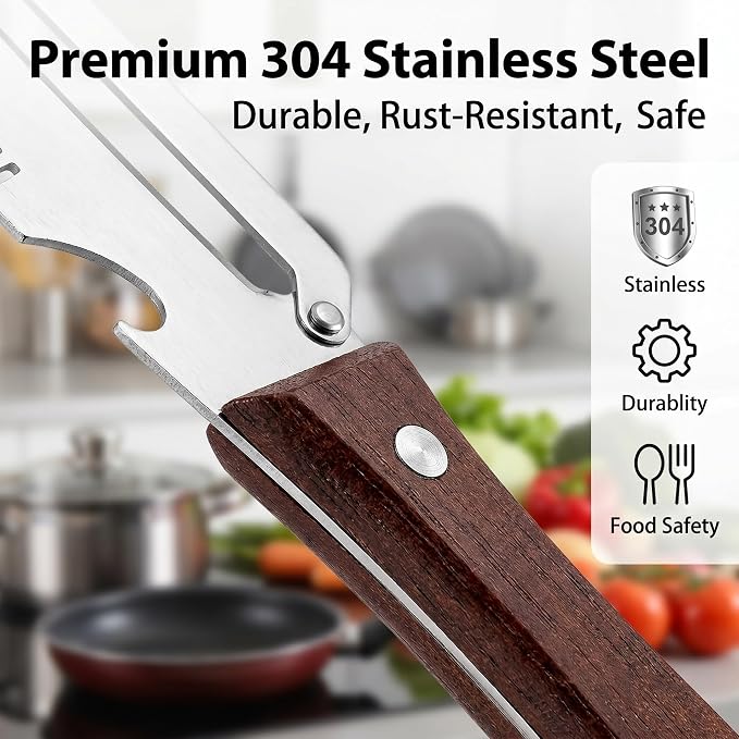 2 Pack Multifunctional Vegetable Peeler with Wooden Handle & Bottle Opener Multi Functional 3 in 1 Stainless Steel Peeler for Kitchen, Peeler for Fruit, Potato, Carrot, Pumpkin, Apple Peeling