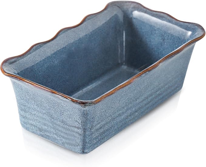 HVH Ceramic Loaf Pan for Baking Bread, Rectangular Baking Bread Loaf Pan, 9 x 5 inch Bread Pan, Bread Baking Pan for Cooking, Wave Series, Farmhouse Style (Wabi sabi)