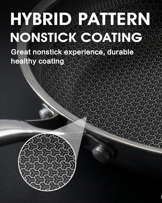 USELUCK Hybrid Non Stick Frying Pans with Lid,8/10/12 inch Frying Pan Set | Stainless Steel Skillet with Honeycomb Surface,Oven-Safe,PFAS-Free,Compatible with All Cooktops.