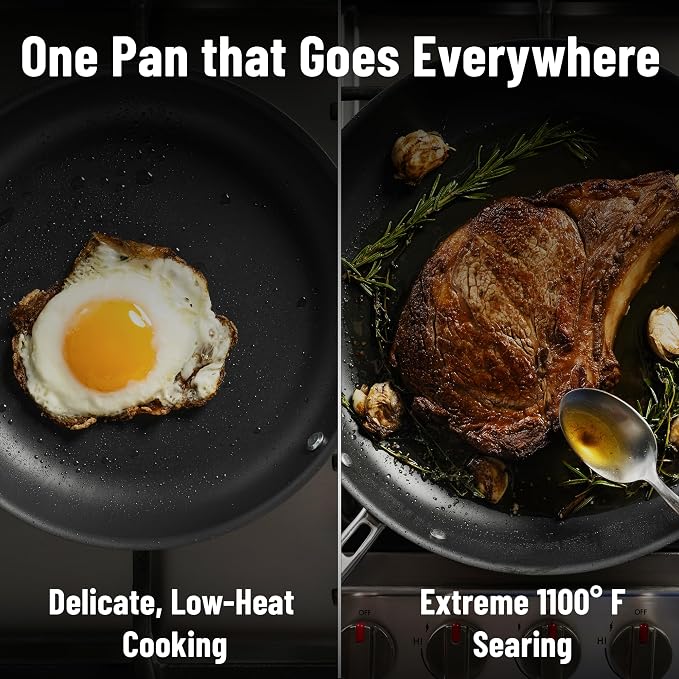 Misen Carbon Nonstick™ Skillet - Nitrided Carbon Steel - Professional Alternative to Teflon - 1100°F High Heat Ready - Easy Release - Induction, Oven, & Grill Safe - 12 Inch