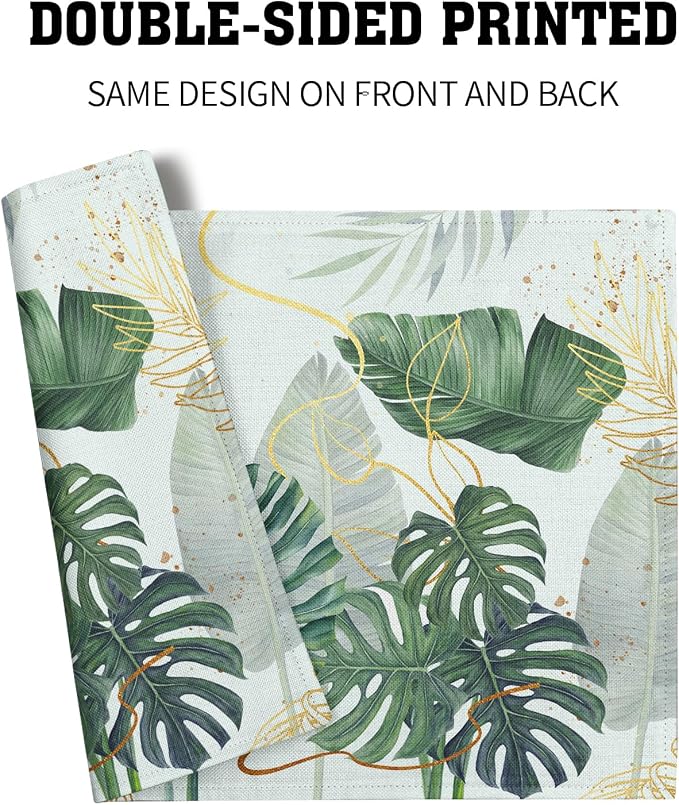 Palm Leaves Tropical Placemats Set of 4,12x18 Inch Boho Green Leaf Botanical Decor Seasonal Tablemat Non-Slip Washable Tabletop Mat for Indoor Outdoor Kitchen Dining Table