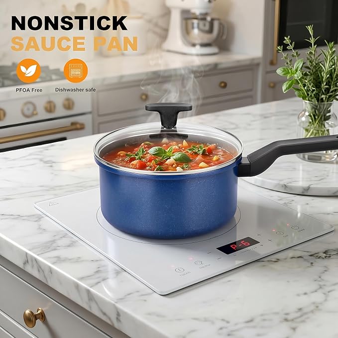 Nonstick Sauce Pan with Lid,1.5QT small pot, PFOA Free,Kitchen Pots Induction Pot,Cream