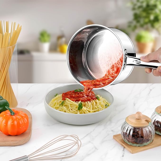 LIANYU Stainless Steel Saucepan with Lid, 3 QT Cooking Sauce Milk Pan | with Visible Lid & Tri-Ply Bottom, Induction Compatible Small Pot, Heavy Duty, Dishwasher Safe