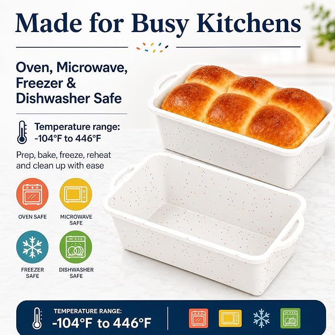 2 Pack 8.5x4.5 Standard Silicone Loaf Pans, BPA-Free Reinforced For Baking | Two 8.5x4.5 Pans Meet Daily Needs, Sturdy Silicone With Reinforced Edge Enables Easy Release For Bread, Brownies And Desserts