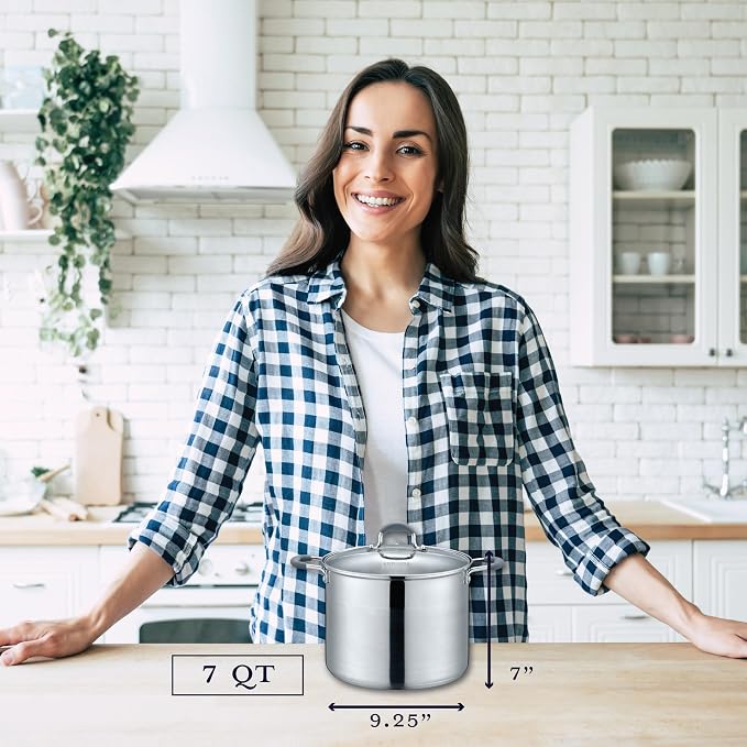 CONCORD Stainless Steel Stock Pot with Glass Lid (Induction Compatible) ((7 QT)