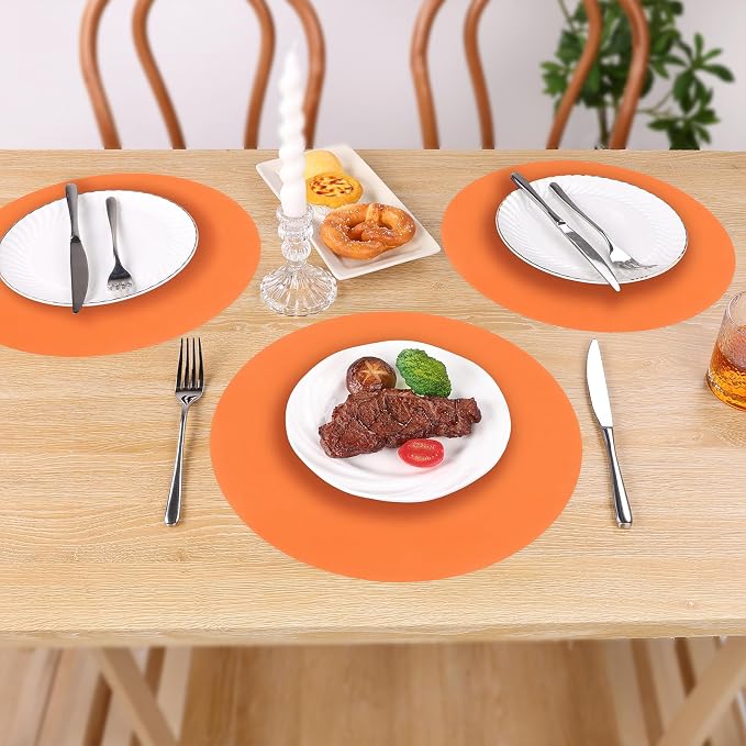 SHACOS 100 PCS Round Paper Placemats 13 inch Disposable Fall Place Mats for Dinner Wedding Birthday Party Festival Table Decoration Indoor Outdoor, Orange (Pack of 2)