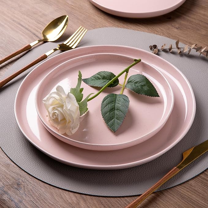 AmorArc Dinnerware Sets for 4, 12 Pieces Ceramic Plates and Bowls Set | Scratch Resistant Stoneware Dishes Set, Dishwasher & Microwave Safe, Cloud Pink