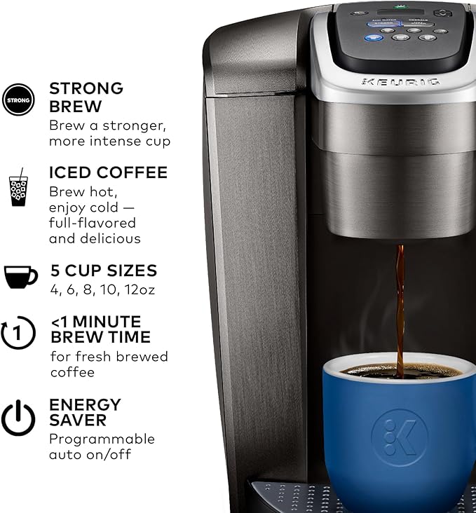 Keurig K-Elite Single Serve K-Cup Pod Coffee Maker, with Strength and Temperature Control, Iced Coffee Capability, 8 to 12oz Brew Size, Programmable, Brushed Slate | Strength, Temperature Control, Iced Coffee Capability, 8 to 12oz Brew Size, Programmable