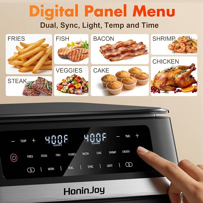 Dual Basket Air Fryers with Flex Basket, 12QT Double Air Fryer with Viewing Window & 50PCS Paper Liners, for 10 People, 12-in-1 Digital Panel with Sync & Light, for Bake, Roast, Reheat,Dishwasher Safe