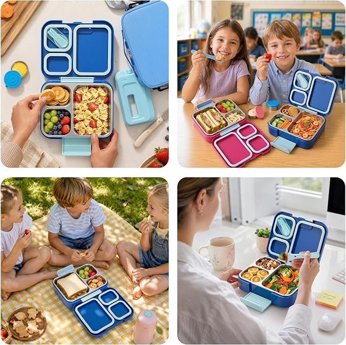 Kids Stainless Steel Bento Lunch Box Adult Boy Food Container Set with Bag | Stainless Steel Bento Lunch Box Kids Container Set Girls Boys Teens with Insulated Lunch Bag and Ice Pack for School Office