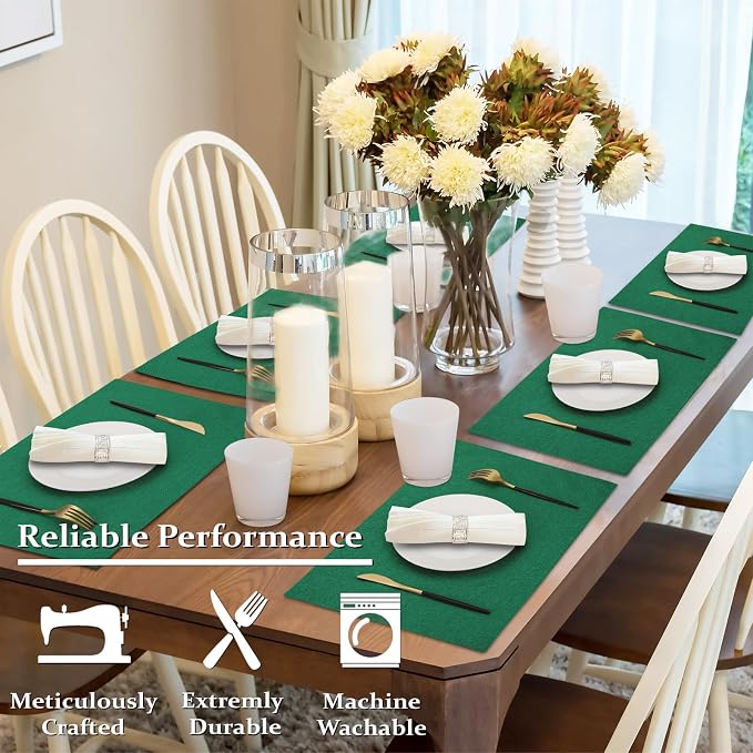 Cloth Placemats Set of 6, Cotton Linen Blend Place Mats, Green | Machine Washable, Double Layered, Heat Resistant, Fabric Dining Table Mats for Kitchen, Indoor & Outdoor, 13" x 19"
