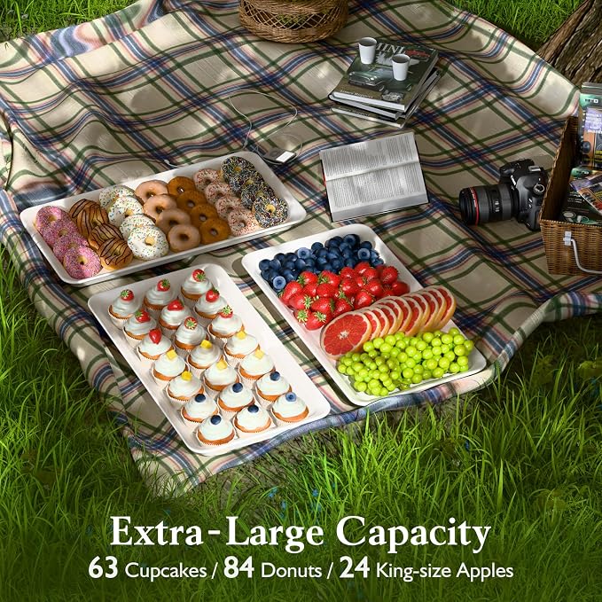 Bumusty Large 3-Tier Melamine Serving Tray Set, 17 x 8.7 in, Black Stand | Melamine Reusable Platters with Metal Display Stand for Cupcakes, Desserts, Fruit, Cookies, Parties, Birthdays and Holidays