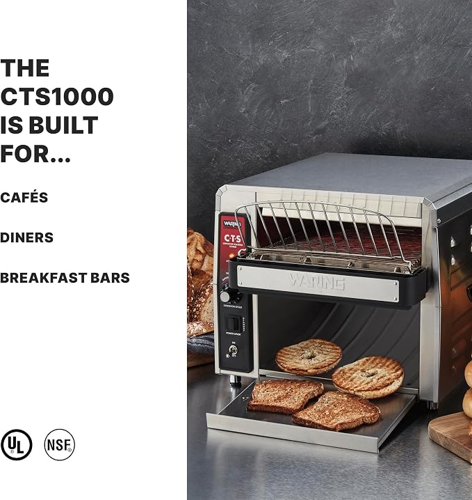 Waring Heavy-Duty Conveyor Toaster with 450 Slices per Hour | 450 Slices per Hour, Stainless Steel Construction, for Cafes & Restaurants, NSF Certified, 120V