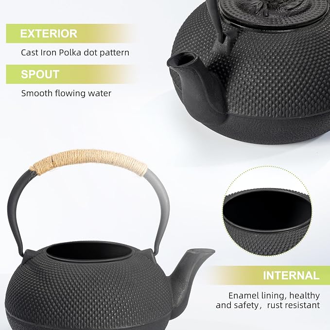 suyika Japanese Tetsubin Cast Iron Teapot Tea Kettle pot with Stainless Steel Infuser for Stovetop Safe Coated with Enameled Interior 30 oz/900 ml