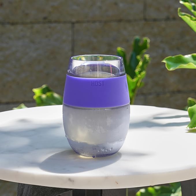 Host Cooling Cup Set of 1 Plastic Double Wall Insulated Freezable Drink Chilling Tumbler with Freezing Gel, Wine Glasses for Red and White Wine, 8.5 oz, Translucent Purple