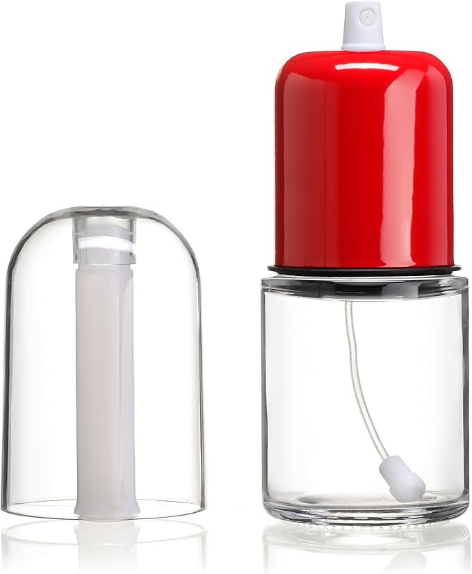 Olive Oil Sprayer and Oil Mister Elegant Glass Bottle with Clog-Free Filter & Leak Proof Top - Red