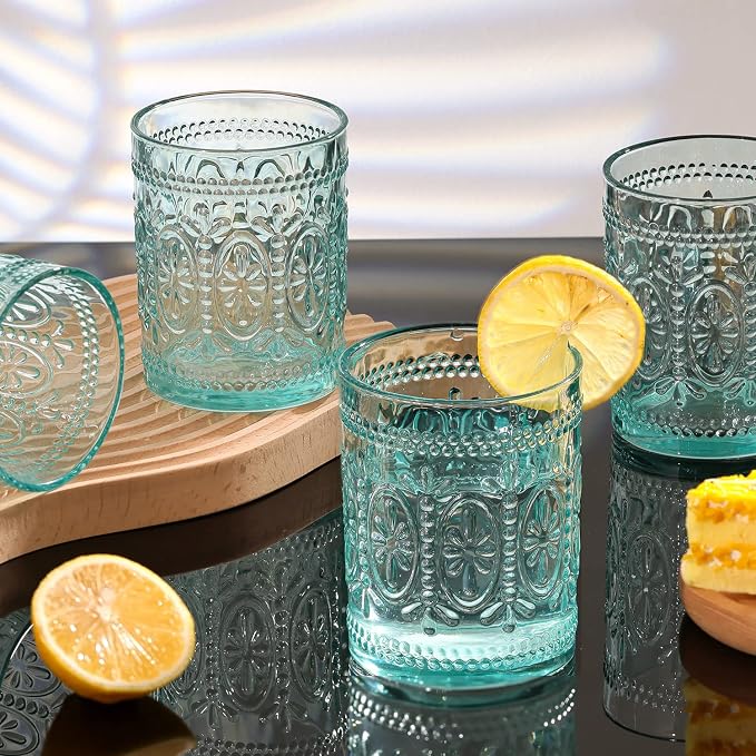 Darlion Vintage Glassware, Green Drinking Glasses, 10oz Green Glass Cups | Food Grade Glass, Lead-Free Glass, Durable&Sturdy, Vintage Decoration