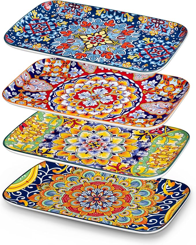 vancasso Serving Platters Set of 4, 12" x 7.4" Inch Rectangular Trays Large | Ceramic Serving Dish for Entertaining Food, Microwave & Dishwasher Safe