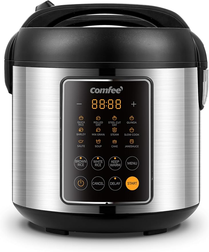 COMFEE' 14-in-1 Rice Cooker, Stainless Steel, 10-Cups Uncooked Rice