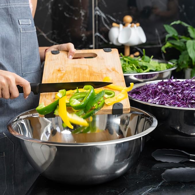 12 Quart Large Stainless Steel Mixing Bowls Set, 3-Pack, Nesting Bowls | Extra Large Commercial Grade Metal Bowls for Meal Prep, Baking, Serving, Food Storage. Rustproof & Dishwasher Safe