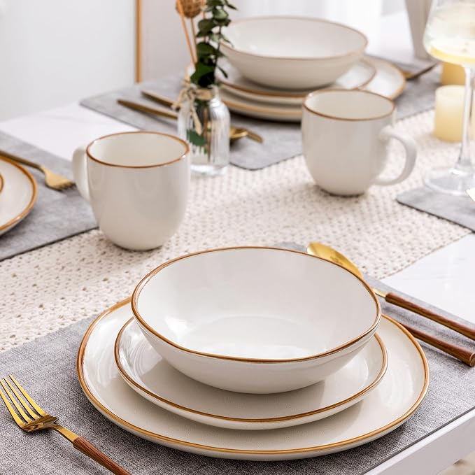 AmorArc Ceramic Dinnerware Sets for 6, 24Pcs Plates and Bowls Sets Dishes | Stoneware Handmade Reactive Glaze Dinner Set, Highly Scratch Resistant | Dishwasher & Microwave Safe Dishware