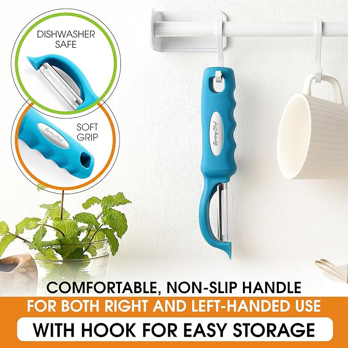 Spring Chef Swivel Vegetable Peeler with Soft Grip Handle, Set of 2, Teal | Premium Potato Peeler w/ Ultra Sharp Stainless Steel Blades, Multifunctional Veggie Peeler for Apple, Carrot, Cucumber, Fruit