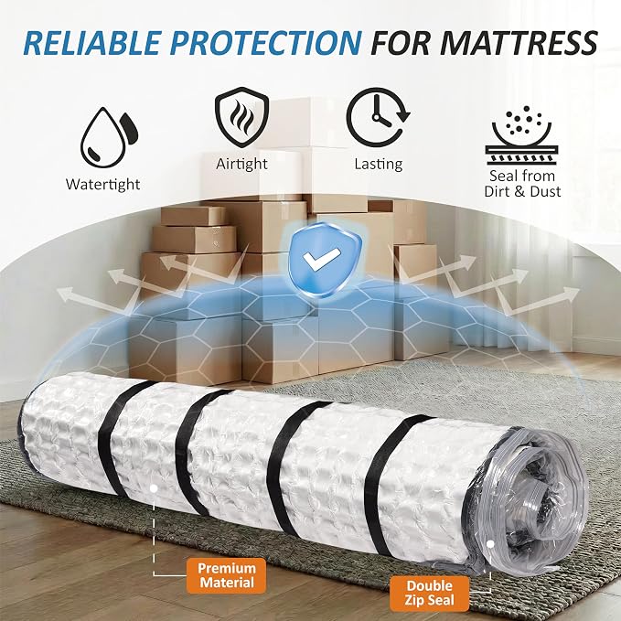 Foam Mattress Vacuum Bag with 4 Adjustable Packing Straps for Moving, Storage, Shipping, Vacuum Seal Mattress Bag with Packaging Straps (Queen/Full/Full-XL)