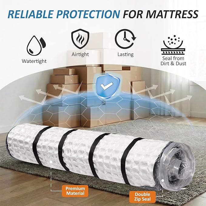 Foam Mattress Vacuum Bag with 4 Adjustable Packing Straps for Moving, Storage, Shipping, Vacuum Seal Mattress Bag with Packaging Straps (Twin/Twin XL)