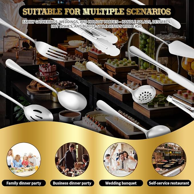 Serving Utensils Set, 20-Piece Stainless Steel Buffet Serving Spoons and Forks for BBQ, Catering, Parties, Weddings, Family Gatherings - Silver