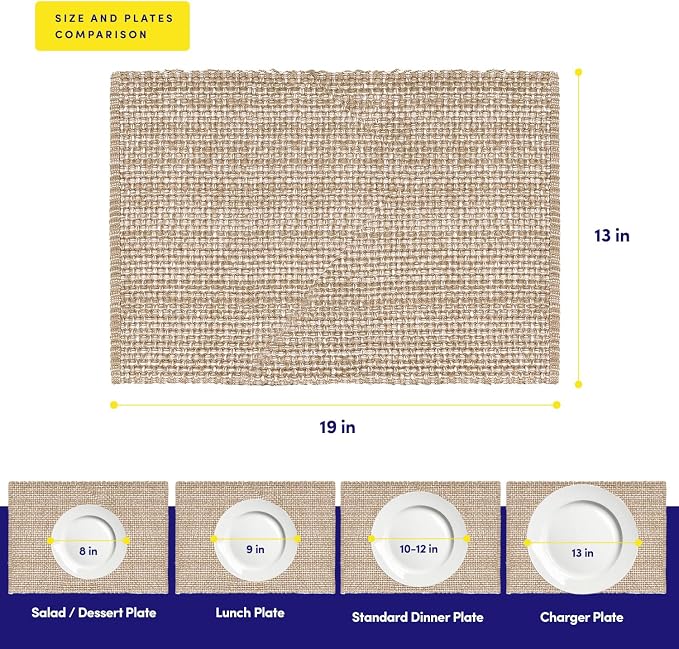 Sweet Home Collection 100% Cotton Placemats for Dining Room Rectangle Two Tone Woven Fabric 13" x 19" Soft Durable Table Mat Set, Set of 4, Taupe
