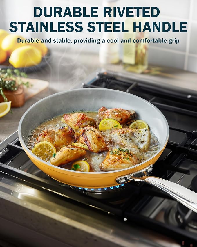 Cook N Home Classic 9.5 Inch Ceramic Nonstick Frying Pan, Cookware Skillet Egg & Omelet Pan, Induction, Yellow
