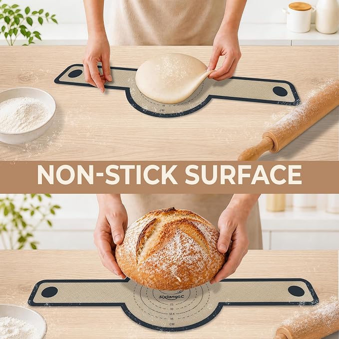 Silicone Bread Sling for Dutch Oven, 2-Pack 7.2" Long Handle Sourdough Baking Mat, 500°F Heat Resistant Dough Transfer Slings with 10 Parchment Sheets & 2 Cable Ties
