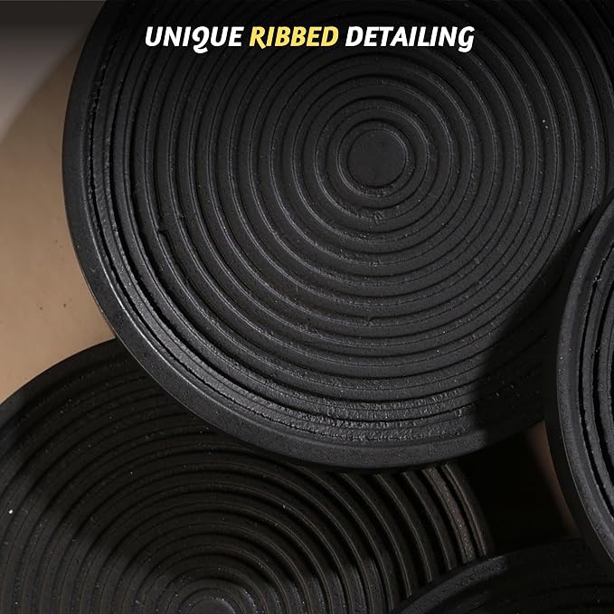 Folkulture Wooden Cute Wood Coasters with Holder, Black, Set of 4, Drinks | Coaster for Drink, 4" Round Boho Coasters, Coaster Set for Boho Decor, Farmhouse Decor