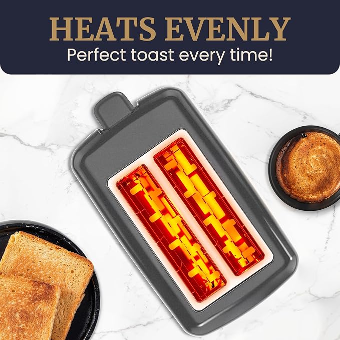 Elite Gourmet ECT1027G Cool-Touch 2-Slice Toaster, Gunmetal Gray | 6 Toast Settings & Cancel Function, Extra-Wide 1.25" Slots Fit Breads, English Muffins, Bagels & Waffles