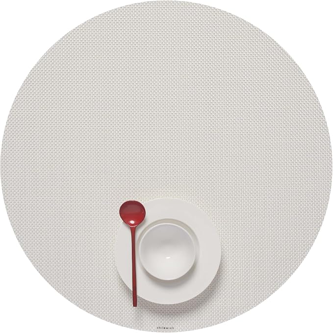 Chilewich Mini Basketweave Placemats, Round Woven Placemats Set of 4 | Reusable, Stain-Resistant, Indoor/Outdoor Tabletop Protection, White, 15" Round
