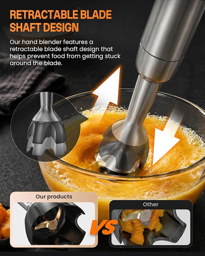 Gavasto Smart Immersion Blender, Hand Blender with Variable Telescopic Blending Rod & Stepless Speed Control, Powerful Handheld Blender with Smart Overload Protection for Smoothies, Puree, Baby Food