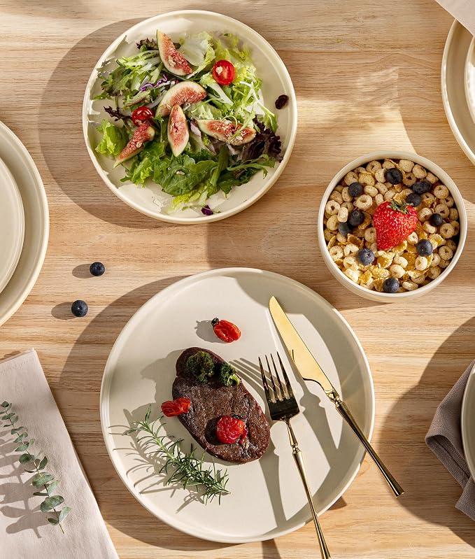 Ceramic Dinnerware Set for 8, 24-Piece Plates and Bowls Set | Lightweight Porcelain Dish Set, Scratch Resistant, Oven & Microwave & Dishwasher Safe, Matte White